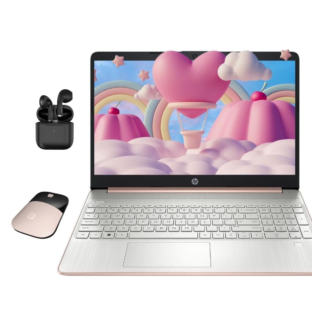 Hp 15.6'' Rose Gold Laptop With Wireless Mouse & Earbuds, 32Gb Ram, 1Tb Ssd, Amd Ryzen 3 Core, Fingerprint Reader, Long-Lasting