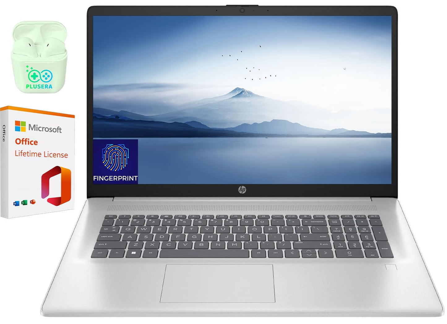 HP 17 inch Laptop, Windows 11 Home Laptop with Microsoft Office Lifetime License, Intel Core i3 8 Core Processor, 32GB RAM 1TB SSD, Fingerprint Reader, Fullsize Keyboard, Plusera Earphone, Silver