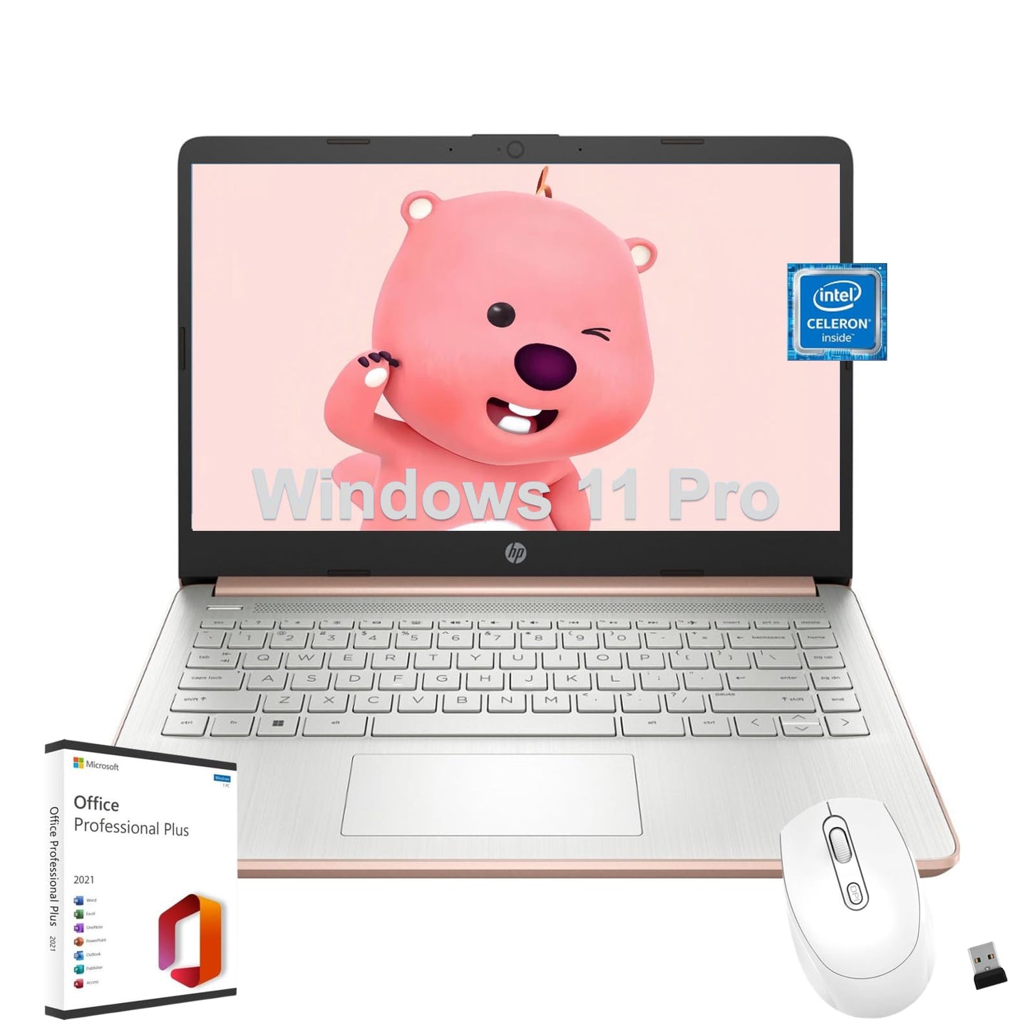 Hp 14'' Ultral Light Laptop - Windows 11 Pro, Intel Quad-Core N4120, 16Gb Ram, 384Gb Storage (128Gb Emmc+ 256Gb Microsd), Micros