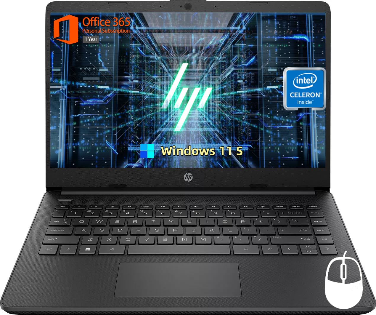 Hp 14'' Laptop For Student Business, With 1-Year Office 365, Intel Quad-Core N4120, 16 Gb Ram + 384 Gb Storage (128Gb Emmc+256Gb