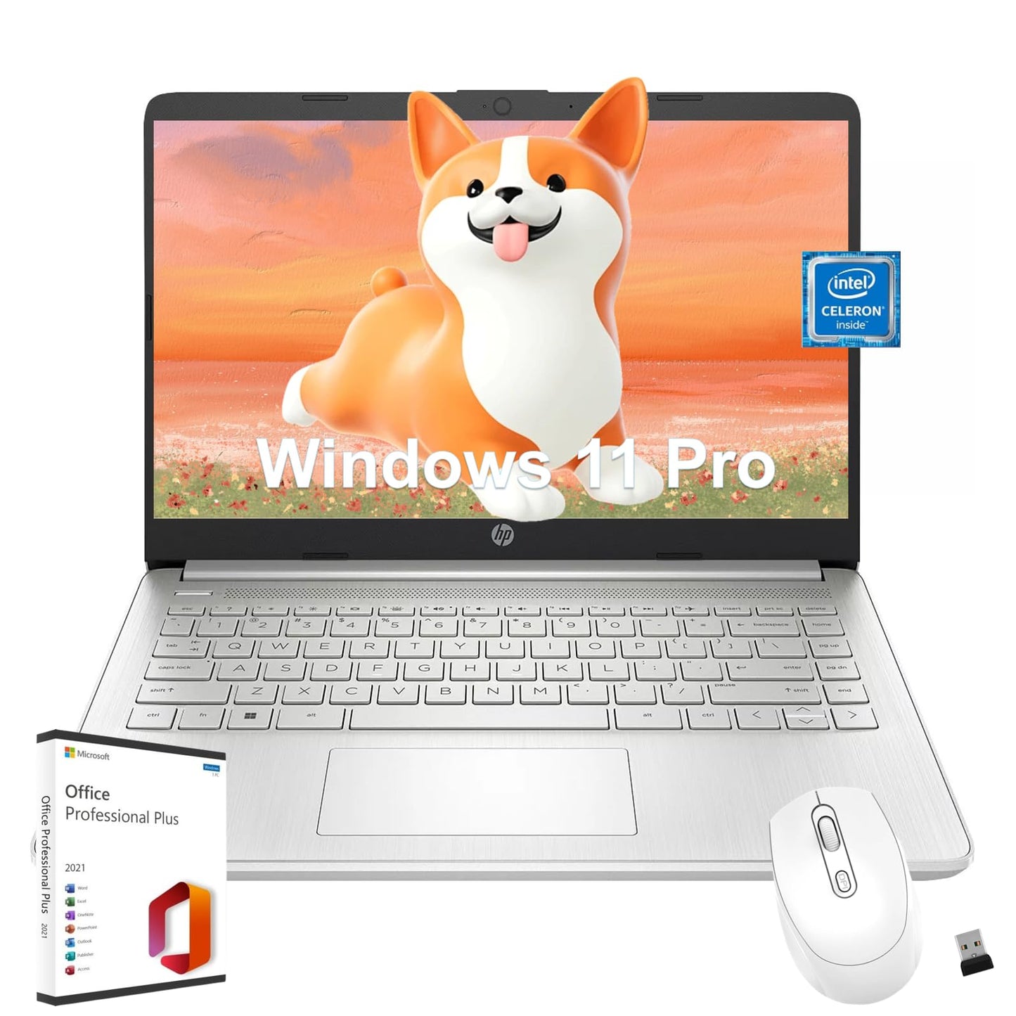 Hp 14'' Notebook Laptop Computer - Windows 11 Pro, Intel Quad-Core N4120, 8Gb Ram, 384Gb Storage (128Gb Emmc+ 256Gb Microsd), Mi