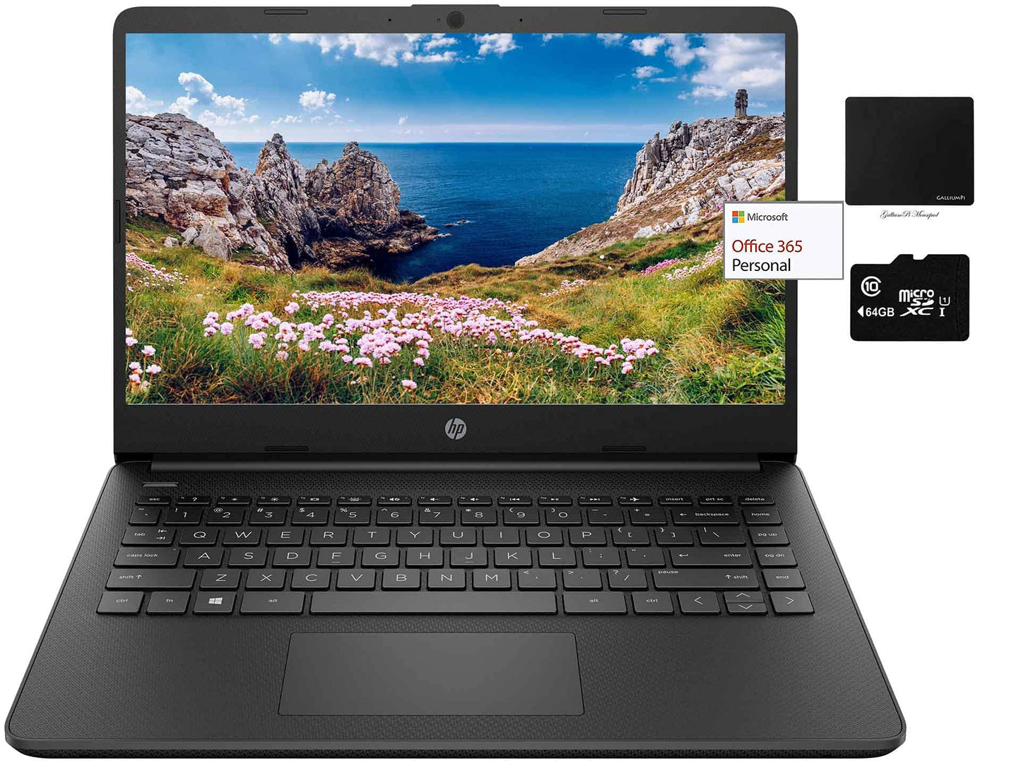 Hp 14In Thin Light Laptop, Intel Dual-Core N4020, 8Gb Ram, 128Gb Storage(64Gb Emmc+Micro Sd), 1Yr Office, Win 10 Bundle W/ Galli
