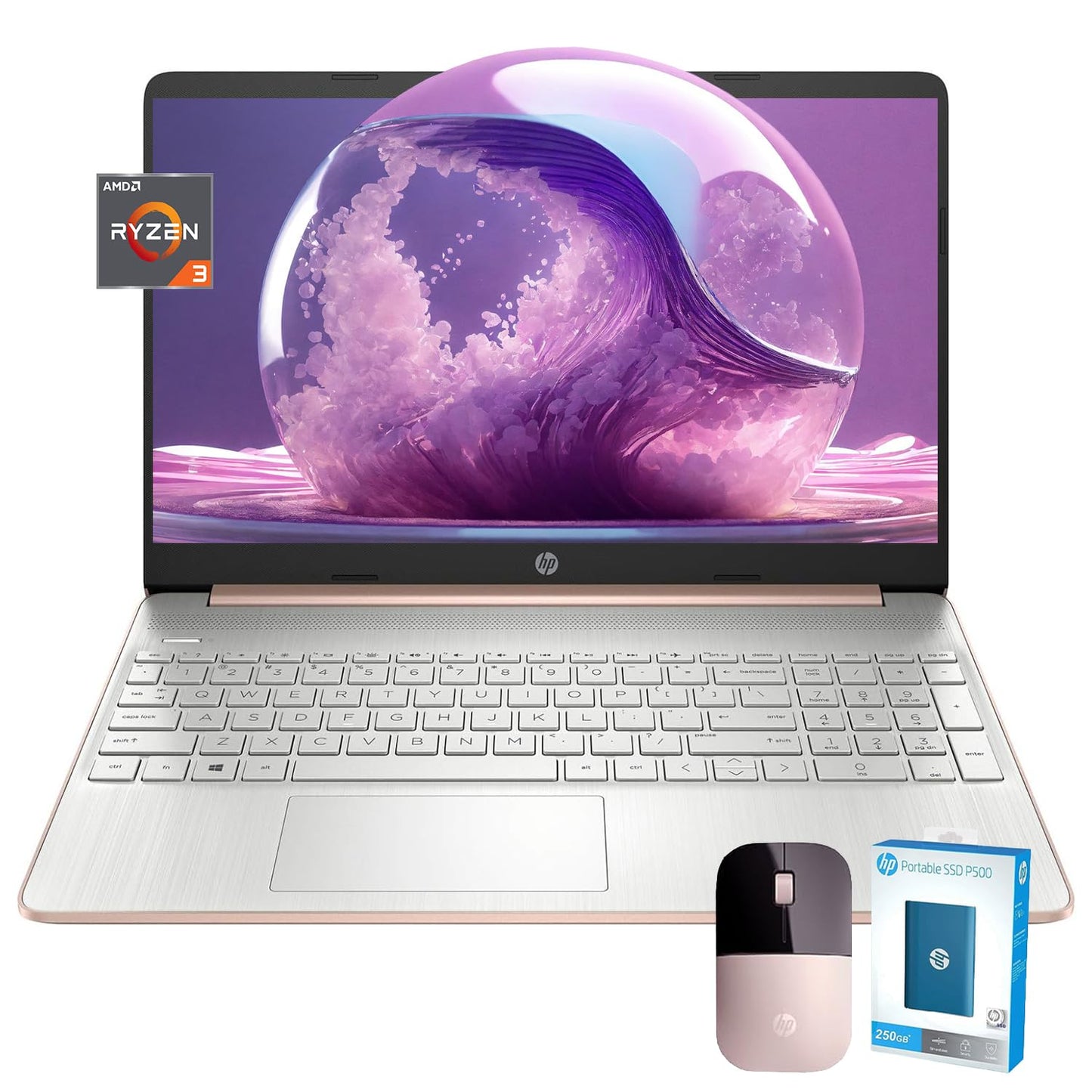 Hp Newest 15.6 Inch Rose Gold Laptop, 32Gb Memory, 1Tb Ssd Storage, Amd Ryzen 3 3250U, Fingerprint Reader, Sd Card Reader, Hdmi,