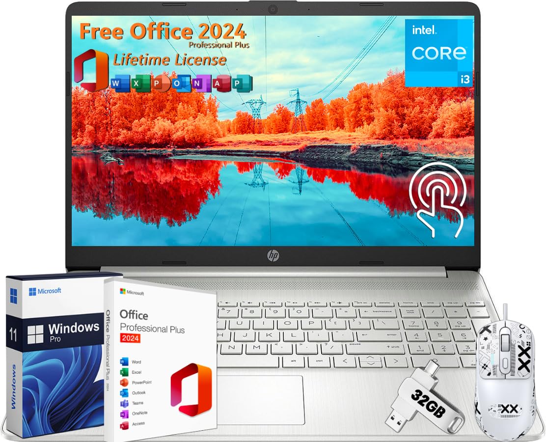Hp Notebook Laptop For Business Student, 15.6'' Touchscreen, Office 2024 Lifetime License, Intel I3-1215U Cpu, 16 Gb Ram, 1 Tb S