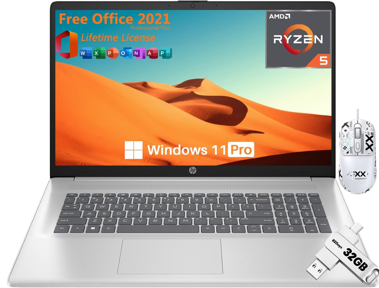 Hp 17 Inch Laptop For Business Students, 17.3'' Hd+ Display, Amd Ryzen 5 7530U, 32 Gb Ram, 2 Tb Ssd, Wi-Fi 6, Webcam, Windows 11