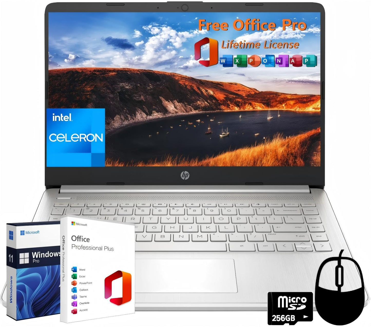 Hp 14'' Laptop Computer For Student Business, Office Lifetime License & Windows 11 Pro, Intel Dual-Core N4120, 16 Gb Ram, 384 Gb