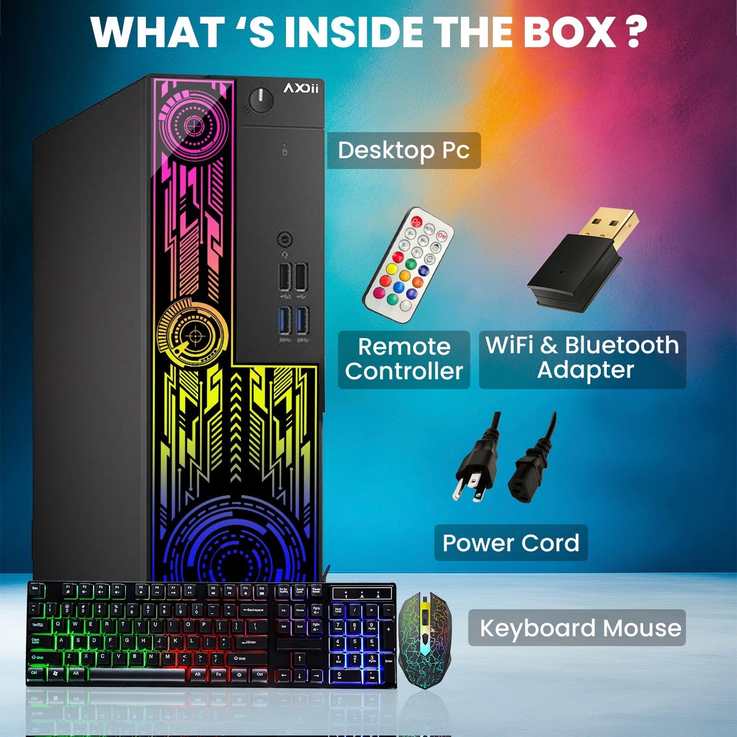 AXOII ELECTRA RGB Gaming Desktop Computer PC, Intel Core I7 - 6700 Up to 4.0GHz Processor, Graphics Card - RX 550 / GT 1030, 16GB - 32GB DDR3L RAM, 512GB - 1TB SSD, Wi-Fi, Bluetooth - Windows 10 Pro