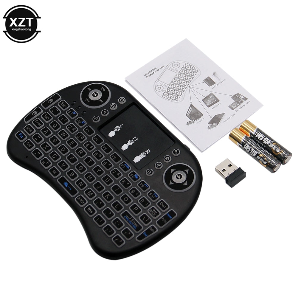 HOT Mini i8 Wireless Keyboard Backlit English Russian Arab 2.4G Air Mouse Remote Touchpad for Android TV Box PC Use Dry Battery
