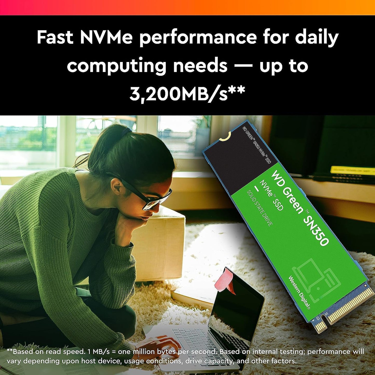 Western Digital WD Green SN350 NVMe 2TB Solid State Drive | PCIe Gen 3 NVMe M.2 (2280) Reads upto 3200MB/s | Internal Solid State Drive (SSD) - (WDS200T3G0C)