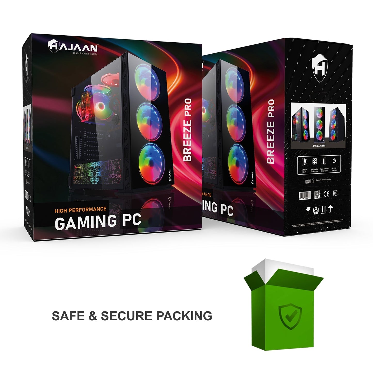 HAJAAN BREEZE PRO Gaming PC Desktop Tower Intel Core i7 Processor up to 4.60GHz 32GB DDR4 RAM 1TB SSD GeForce RTX 3060 12GB GDDR6 HDMI with RGB Gaming Keyboard Mouse, Headset, Wifi Ready Windows 11 Pro