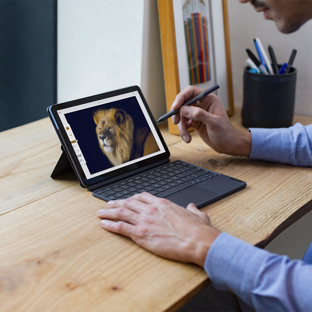 Lenovo IdeaPad Duet 10.1" Multi-Touch 2-in-1 Chromebook, MediaTek Helio P60T, 4GB RAM, 64GB eMMC (Ice Blue & Iron Gray)