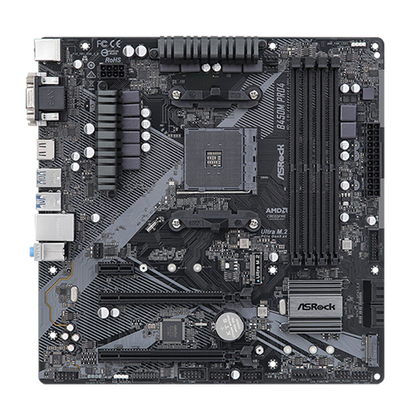 AsRock B450 PRO4 R2.0 Motherboard, AMD AM4 Socket, AMD B450 Chipset, SATA 6Gbps Micro ATX  with DDR4 Up to 128GB, Dual M.2 For SSD, USB 3.2 Gen 2 ports, Support Windows 11 and VR Ready