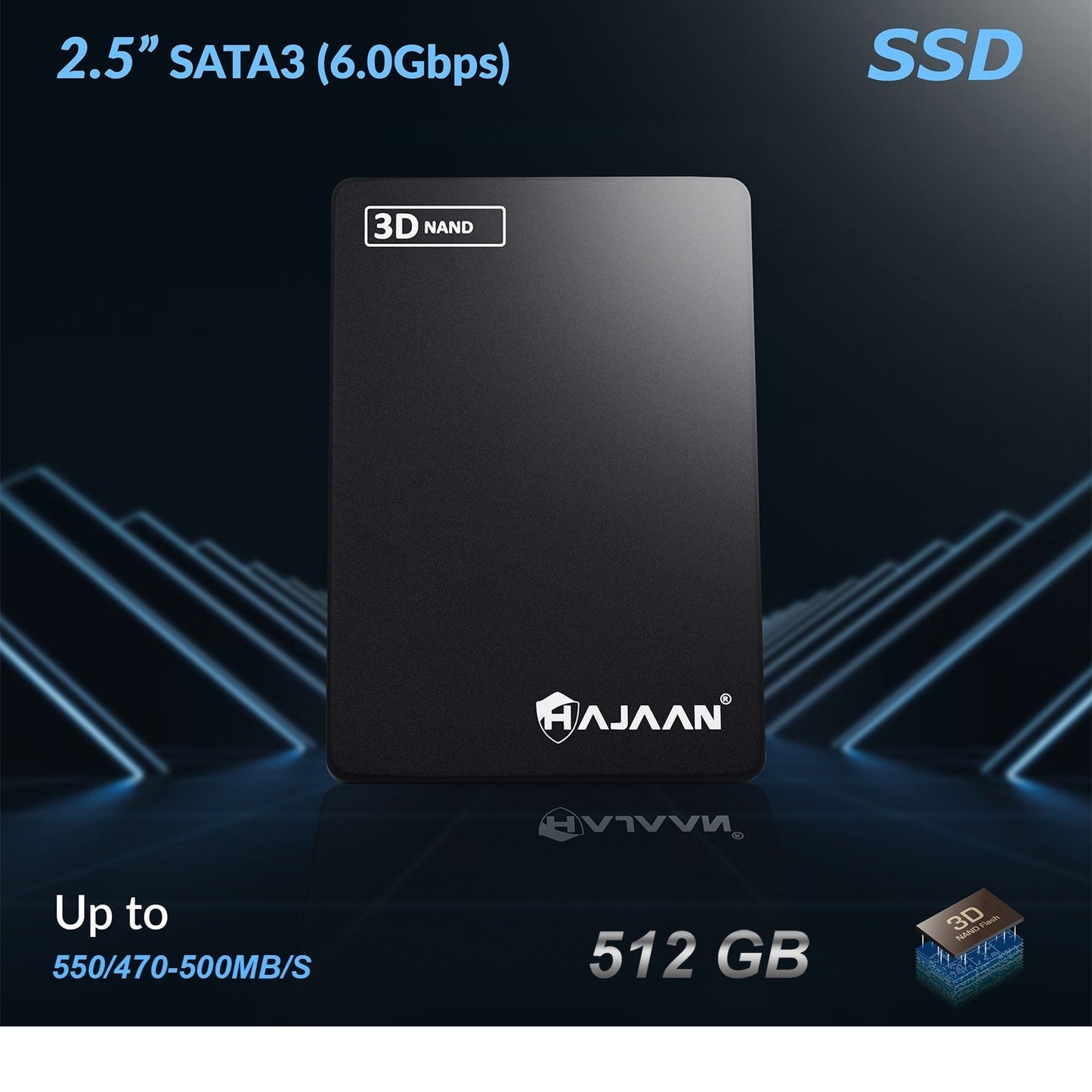 HAJAAN 512 GB Internal PC SSD – SATA III 6 Gb/s, 3D NAND TLC 2.5" Up to 550 MB/S, Internal Solid State Drive for Laptop Tablet PC Desktop 1 Year Warranty