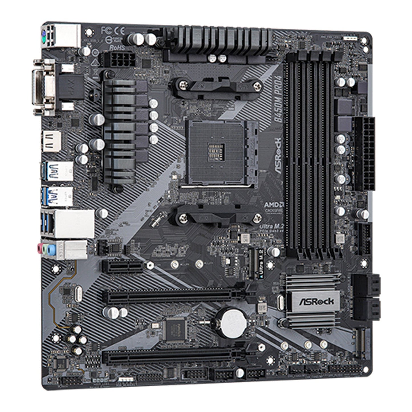 AsRock B450 PRO4 R2.0 Motherboard, AMD AM4 Socket, AMD B450 Chipset, SATA 6Gbps Micro ATX  with DDR4 Up to 128GB, Dual M.2 For SSD, USB 3.2 Gen 2 ports, Support Windows 11 and VR Ready