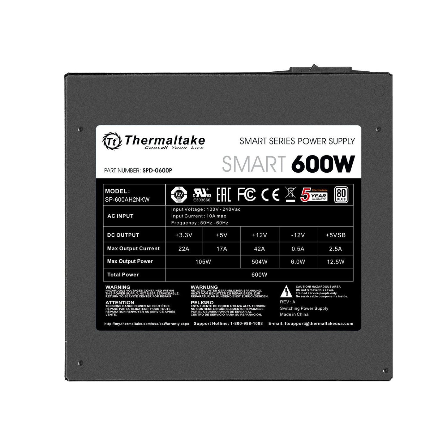 Thermaltake Smart Series 600W Power Supply SLI  CrossFire Ready Continuous Power, Intel ATX12V V2.3,PCI E, EPS12V 80 PLUS Certified Active PFC, Haswell Ready (PS-SPD-0600NPCWUS-W)
