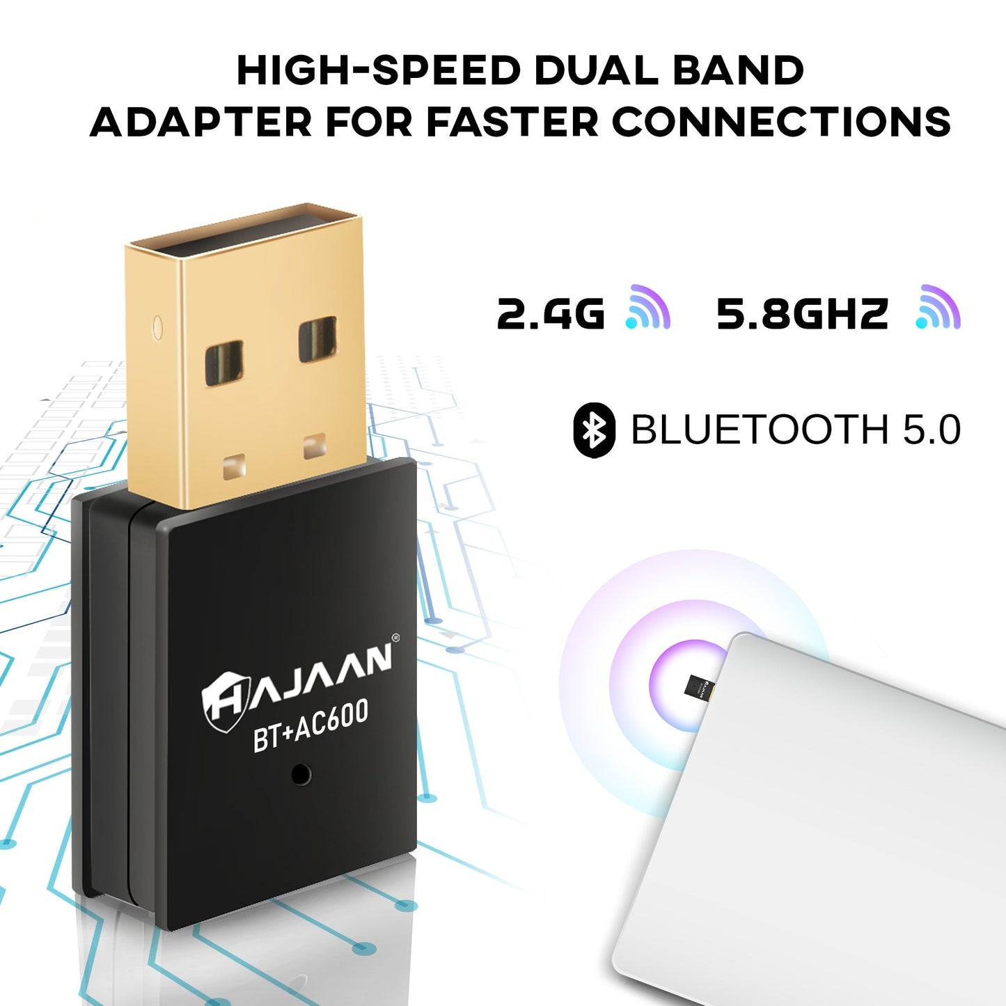 HAJAAN USB 2-in-1 WiFi and Bluetooth Adapter 600Mbps 2.4/5.8Ghz Dual Band Wireless Network Adapter for Desktop PC, Laptop, Bluetooth 5.0 Mini WiFi Dongle