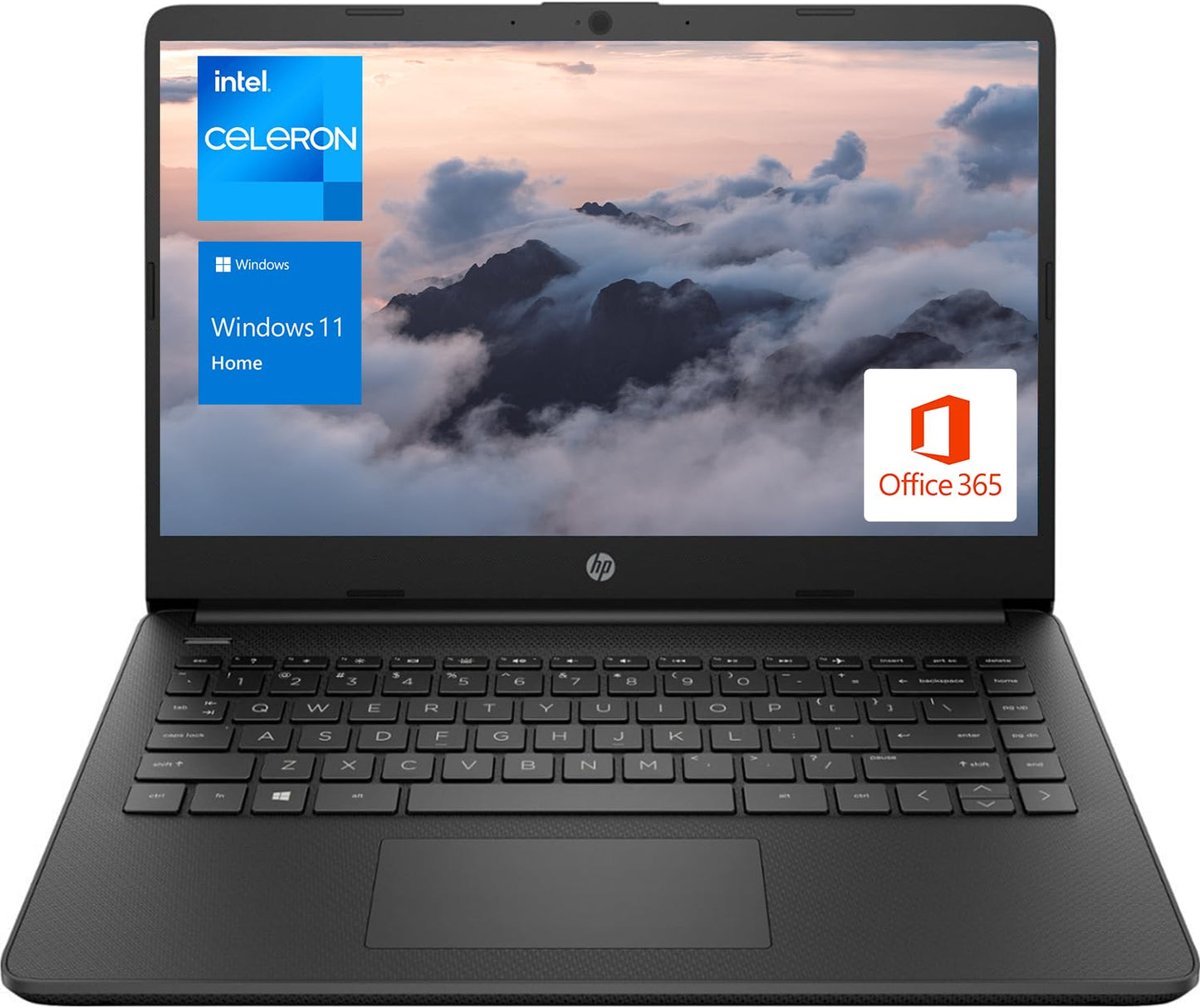 HP Portable Laptop, Student and Business, 14' HD Display, Intel Quad Core N4120, 8GB DDR4 RAM, 64GB eMMC, 1 Year Office 365, Webcam, SD Card Reader, HDMI, Wi Fi, Windows 11 Home, Black, KKE Mousepad