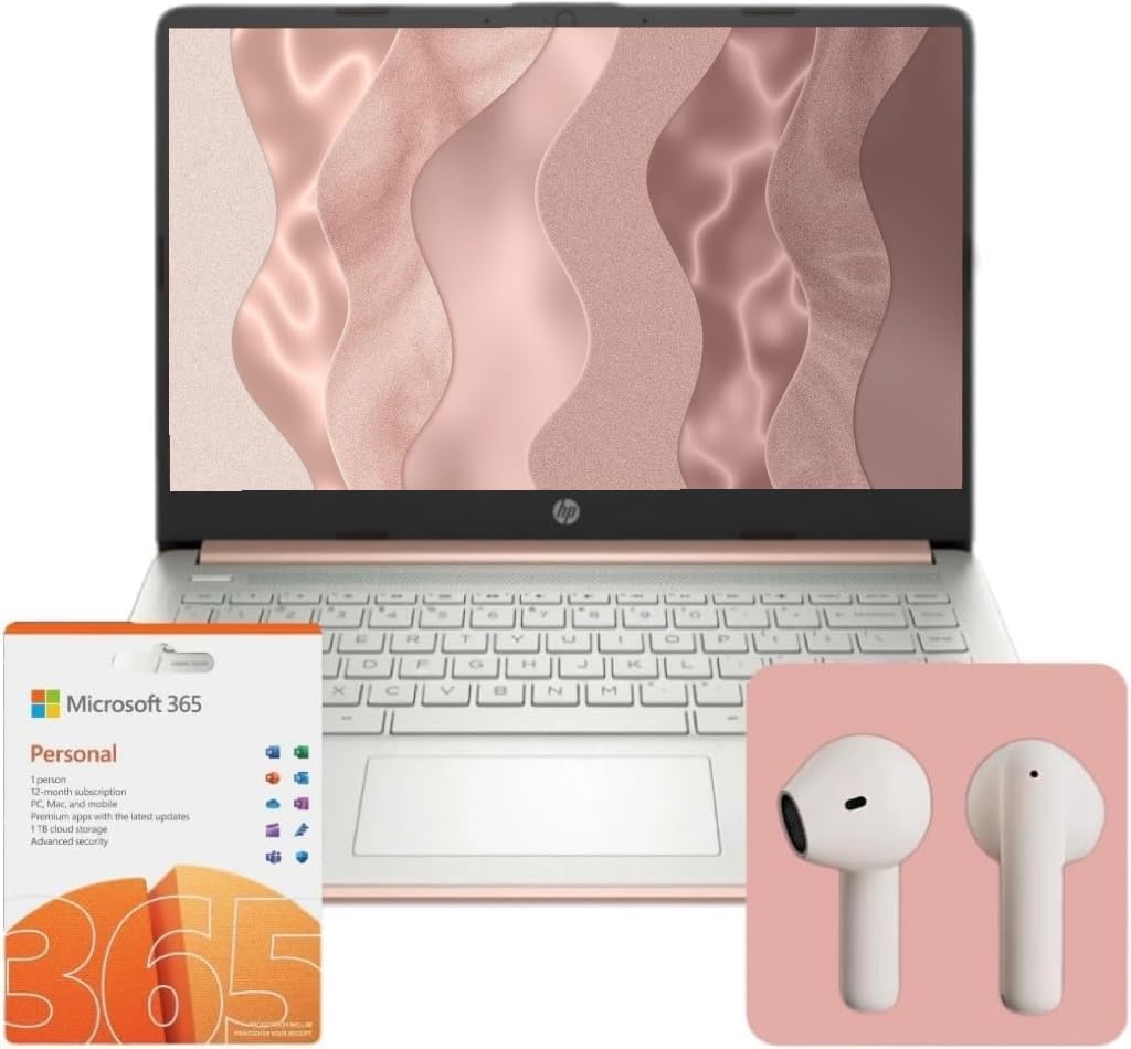 Hp Flagship 14'' Laptop With 1-Year Microsoft 365, Wireless Earbuds, 16Gb Ram, Microsoft Copilot, 64Gb Storage, Intel Dual Core