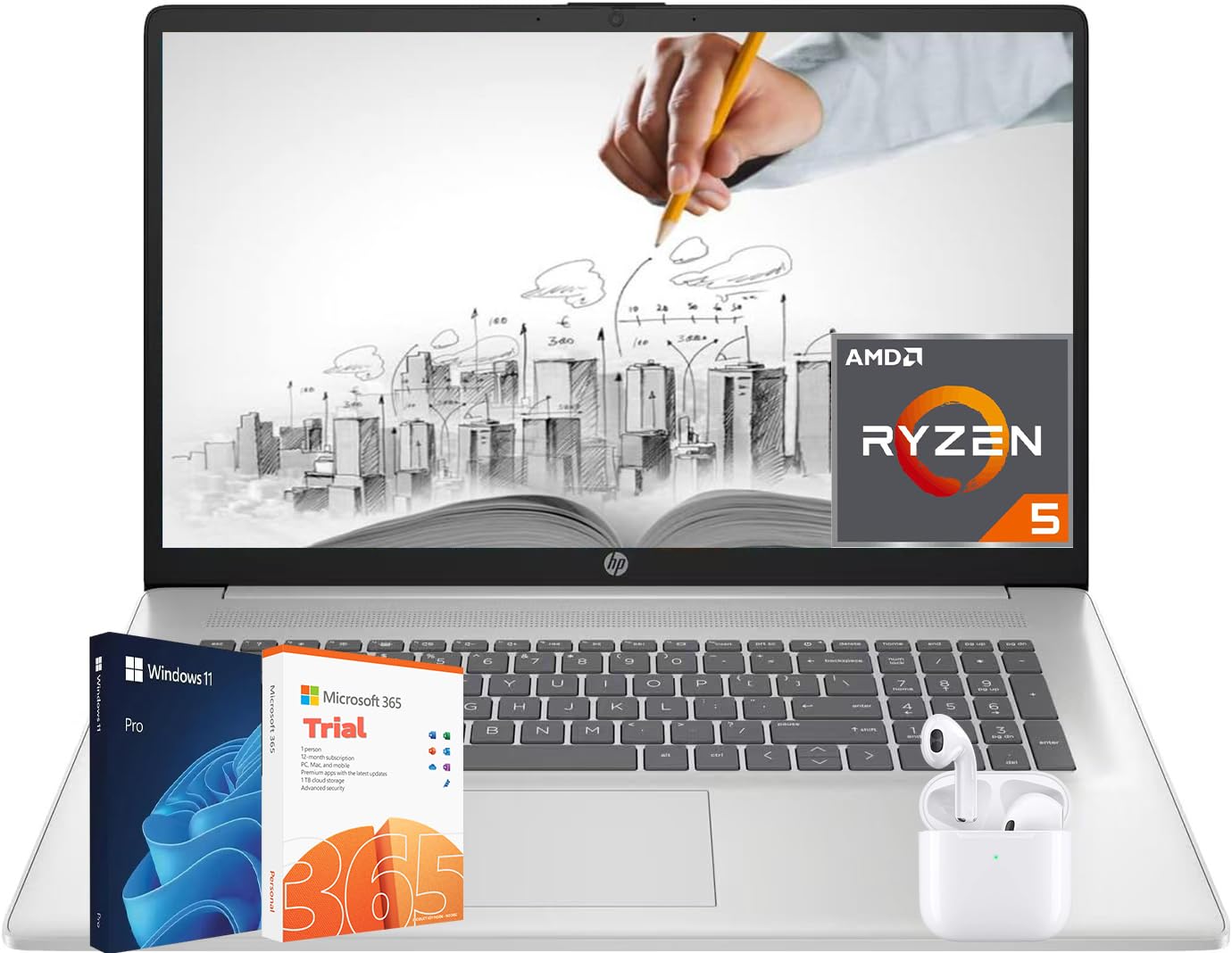Hp Laptop, 17.3'' Full Hd Display, Bluetooth Earbud, Amd Ryzen 5 Processor, 64Gb Ram, 2Tb Pcie Ssd, Microsoft Office Trial, Wind