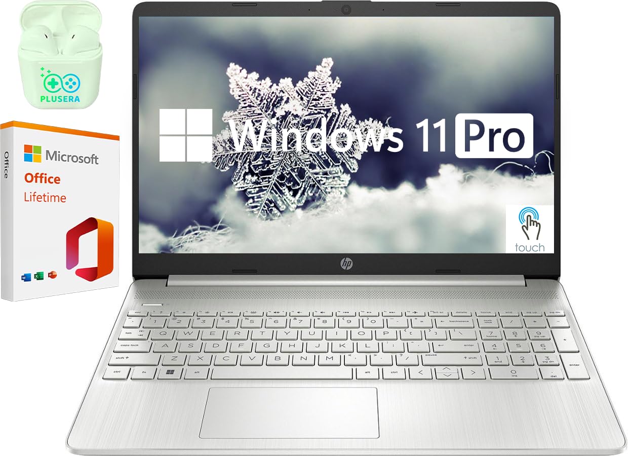 Hp 15.6'' Led Touchscreen Business & Student Laptop Computer, Intel Core I3, Windows 11 Laptop, Plusera Earphones, Silver (Windo