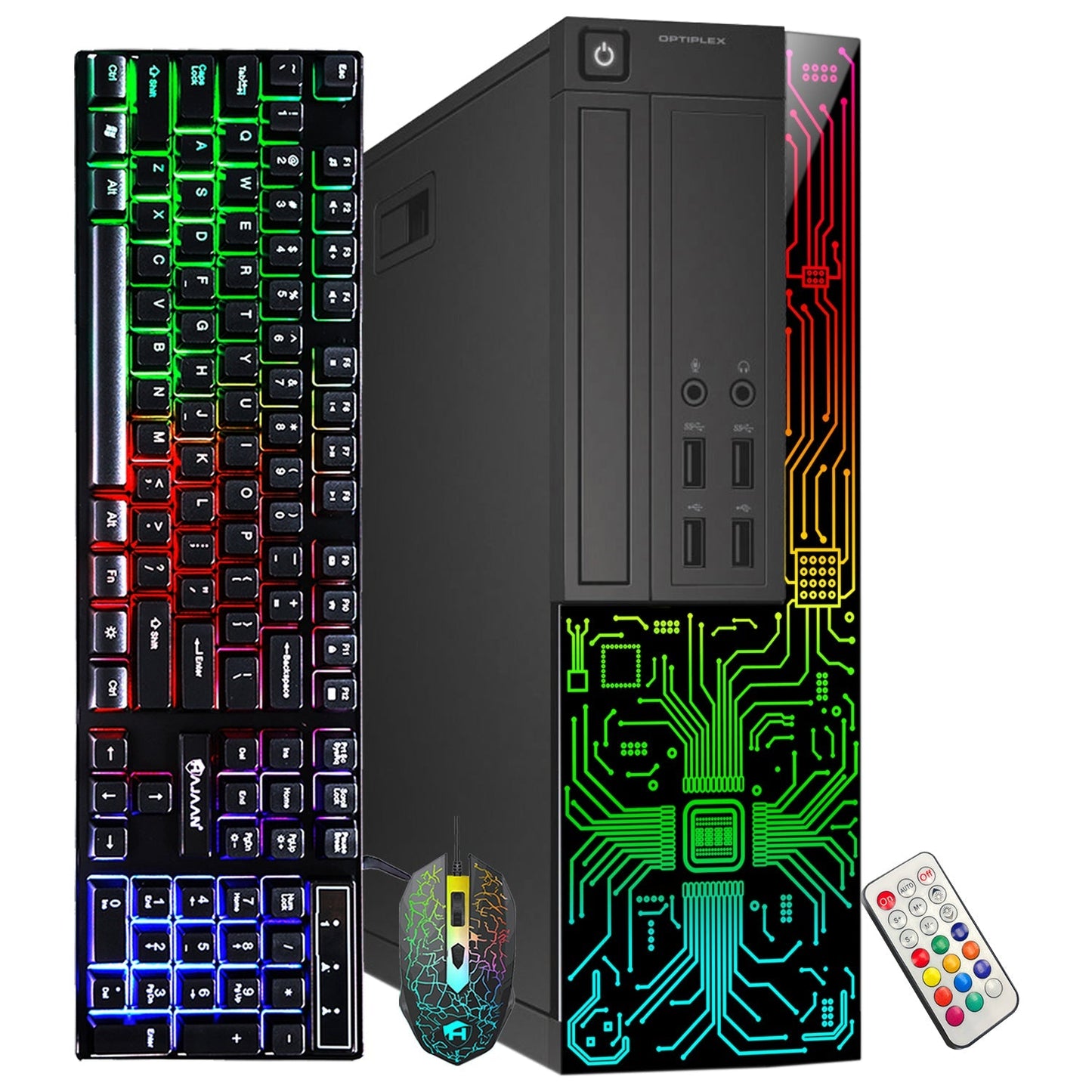 Dell OptiPlex Desktop Customized RGB Lights Computer with 22/24 Inch Monitor, Intel i7 Quad-Core Processor, 16GB RAM, 512GB -2TB SSD, Wi-Fi, Windows 10 - Refurbished