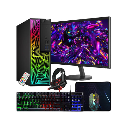 RGB Desktop Computer PC, Intel i5/i7 Processor, 16GB RAM, 512GB SSD, 24 Inch Monitor, Keyboard Mouse and Headset, WiFi, Windows 10 Pro