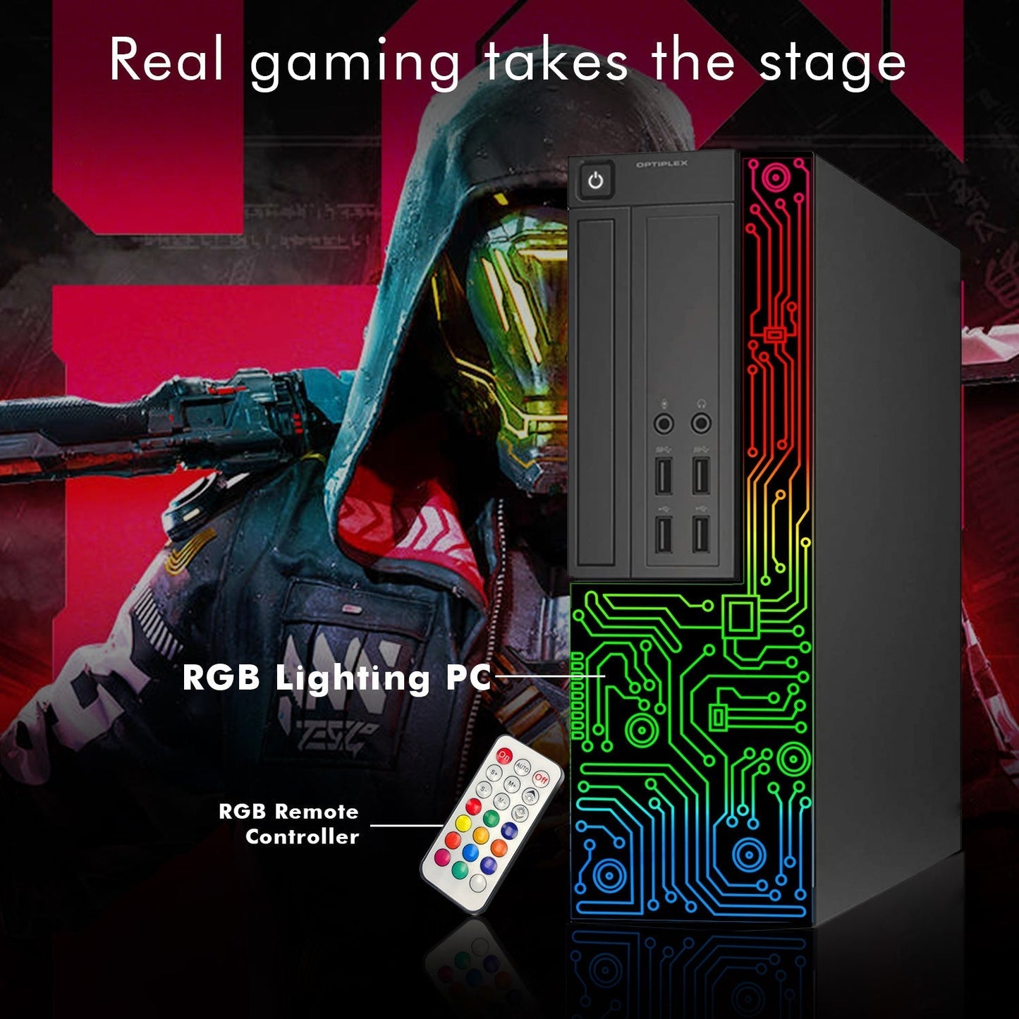 Dell OptiPlex Gaming Desktop Computer with Customized RGB Lights Intel i5 Quad-Core Processor 16GB RAM 512GB -1TB SSD Win 10 Pro WIFI, Gaming PC Keyboard & Mouse - Refurbished