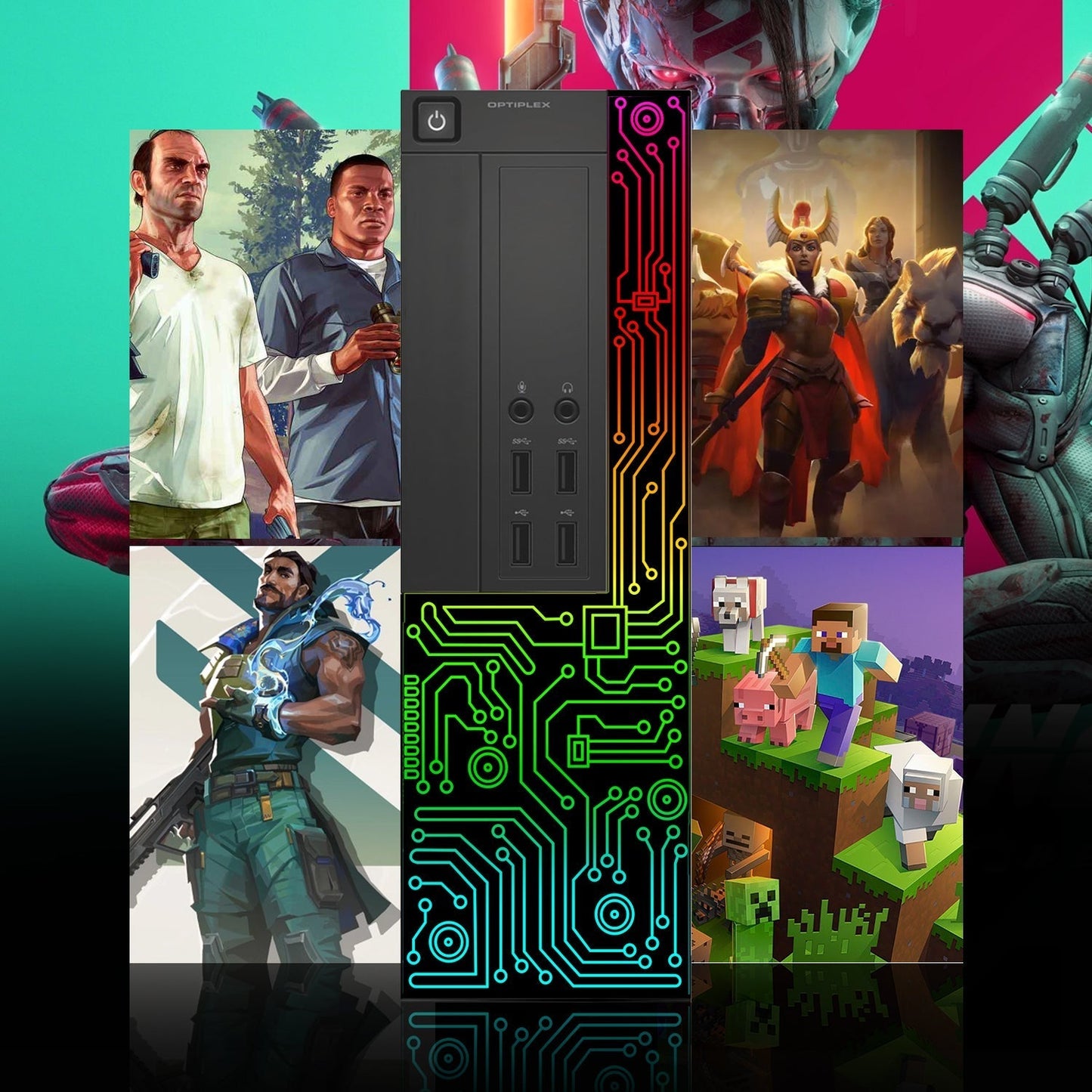 Dell OptiPlex Gaming Desktop Computer with Customized RGB Lights Intel i5 Quad-Core Processor 16GB RAM 512GB -1TB SSD Win 10 Pro WIFI, Gaming PC Keyboard & Mouse - Refurbished