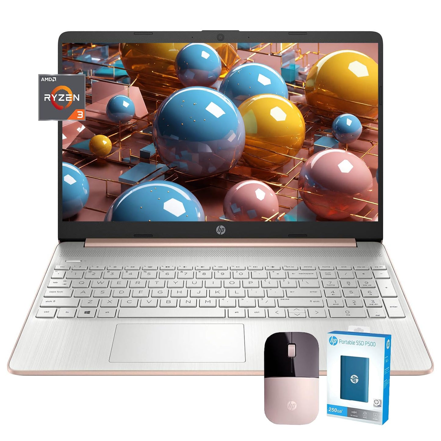 Hp Newest 15.6 Inch Rose Gold Laptop, 16Gb Memory, 256Gb Ssd Storage, Amd Ryzen 3 3250U, Fingerprint Reader, Sd Card Reader, Hdm