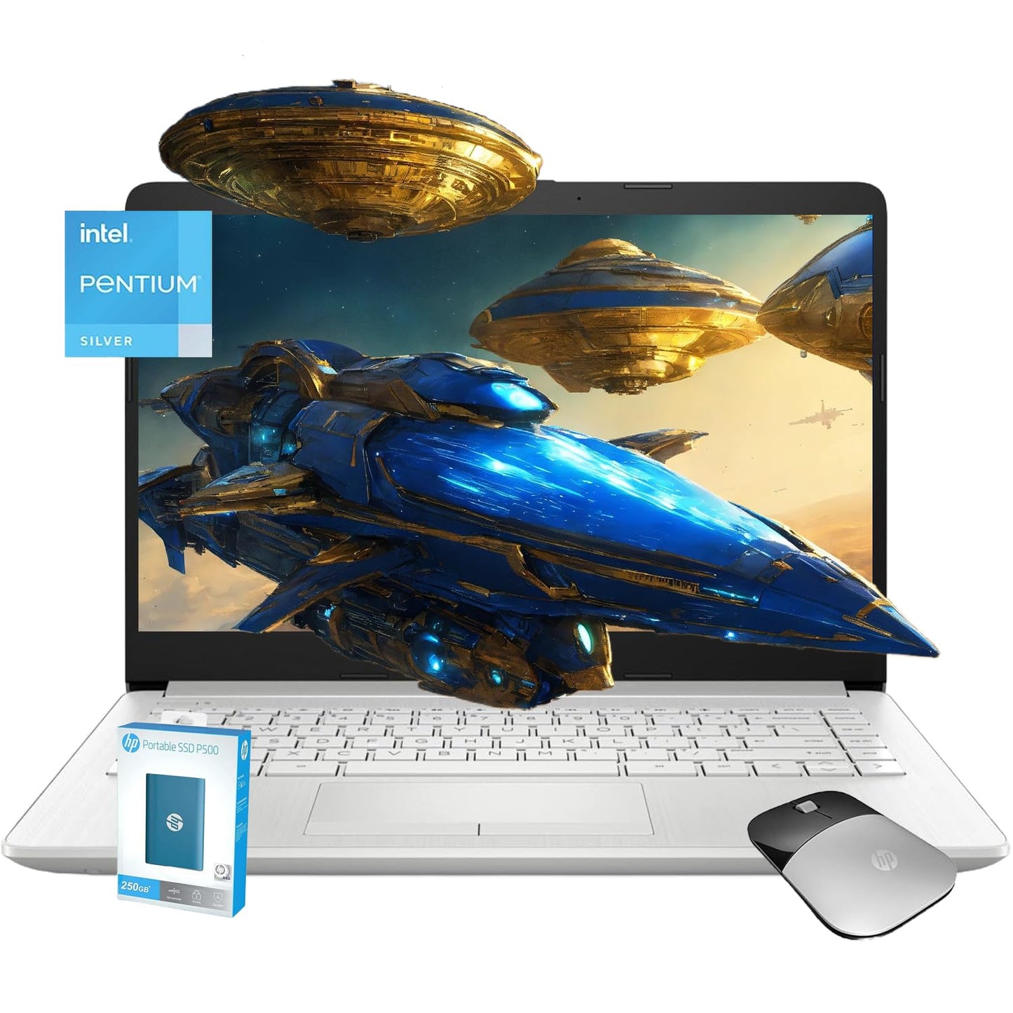 Hp Premium Laptop, 14'' Hd Display, Intel Pentium Quad-Core Processor, Wireless Mouse, 8Gb Ram, 512Gb Ssd, Long Battery Life, We