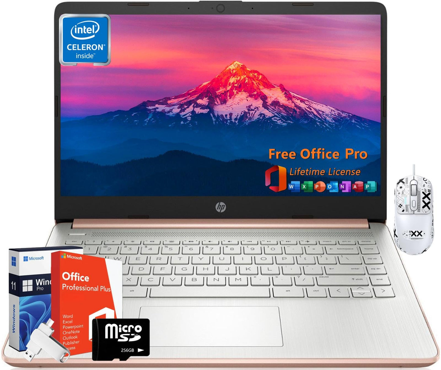 Hp 14 Inch Laptop Student Business, With Windows 11 Pro, Intel Dual Core N4120, 16Gb Ram, 416Gb Storage(128Gb Emmc+256Gb Msd + 3