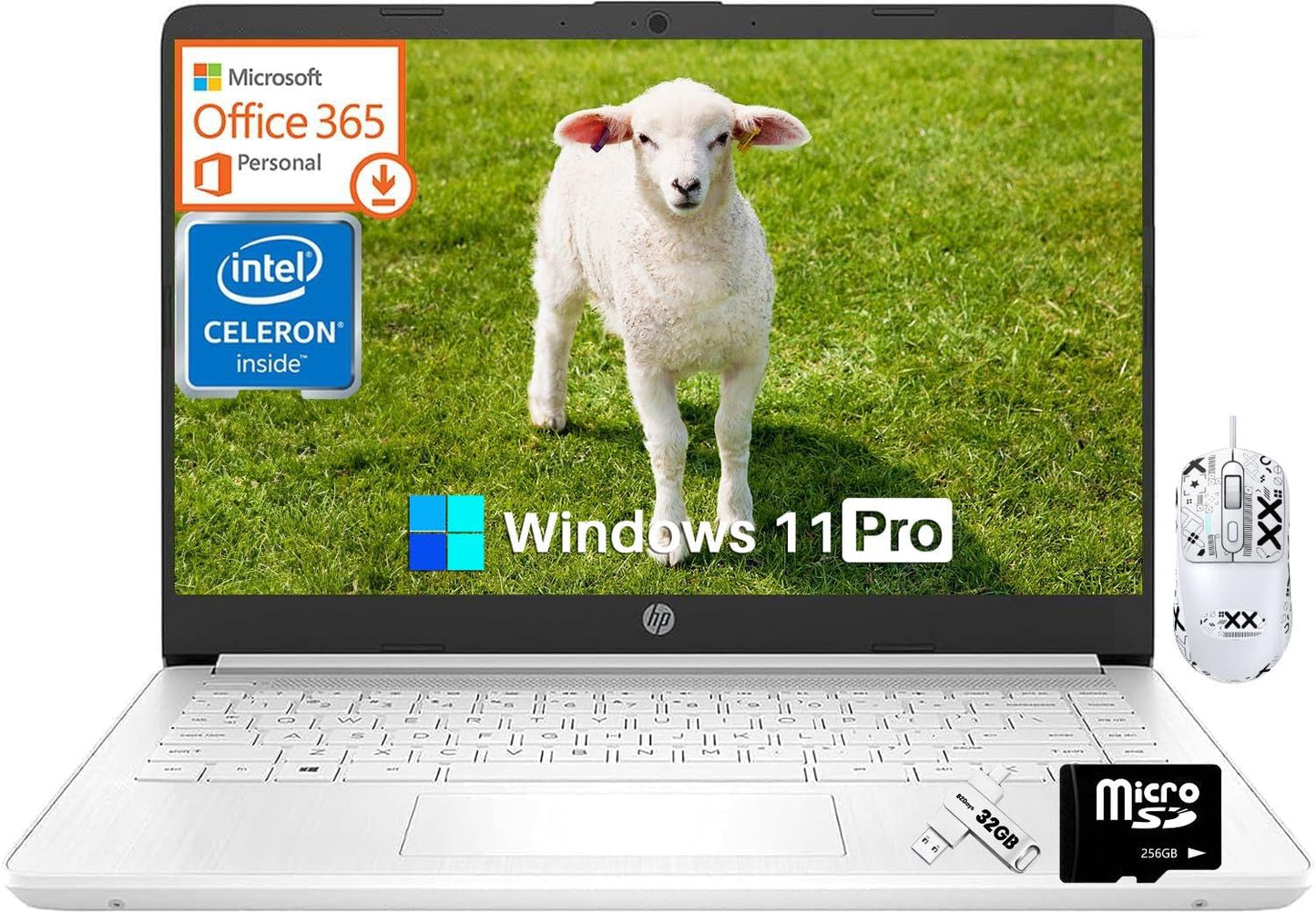 Hp 14 Inch Student Business Laptop Computer - Windows 11 Pro, Intel Quad-Core Cpu, 16 Gb Ram, 352 Gb Storage(64 Gb Emmc+256 Gb S