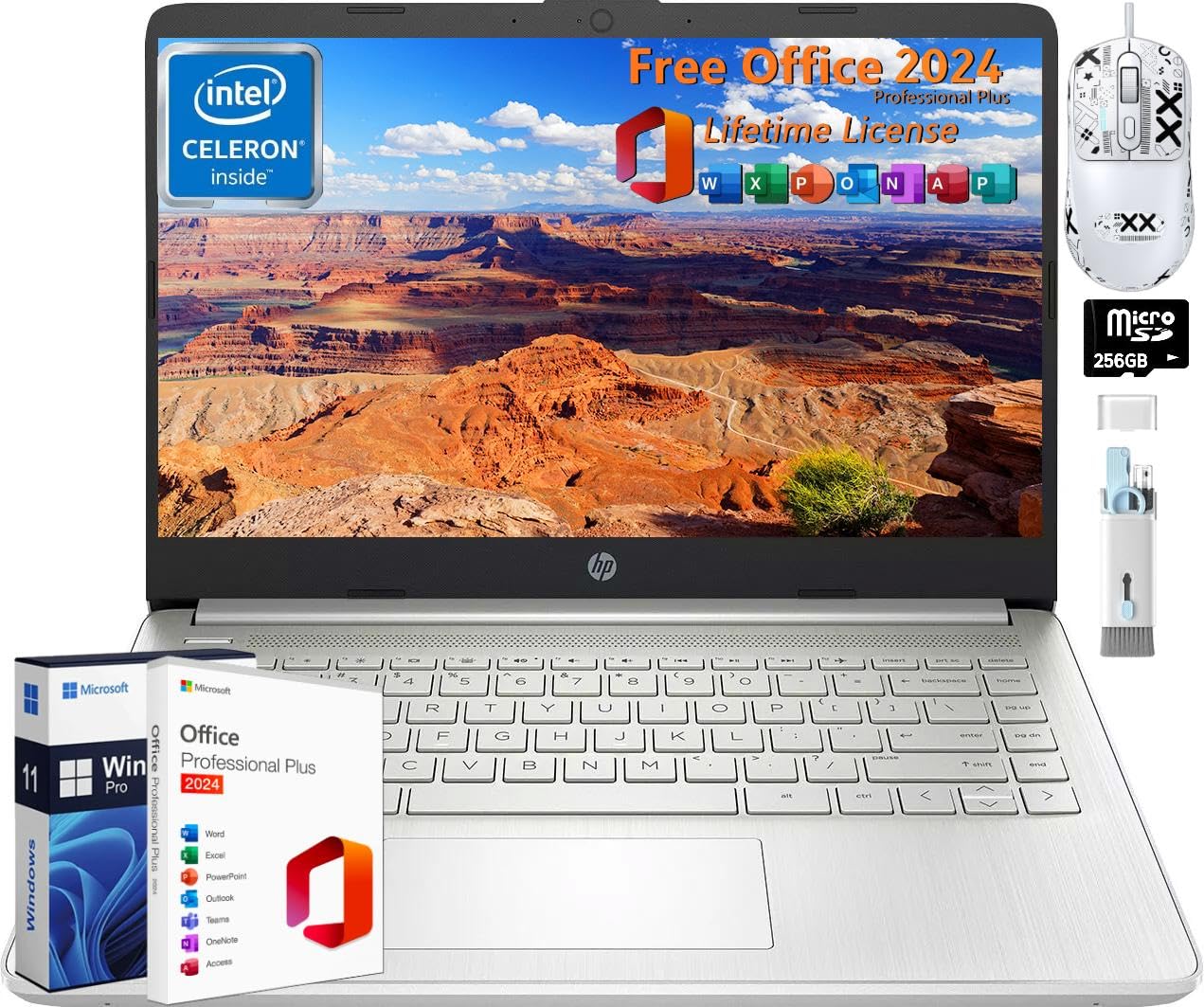 Hp 14'' Laptop Student Business, With Office Pro 2024 Lifetime License & Windows 11 Pro, Intel Dual-Core N4120, 8 Gb Ram, 384 Gb