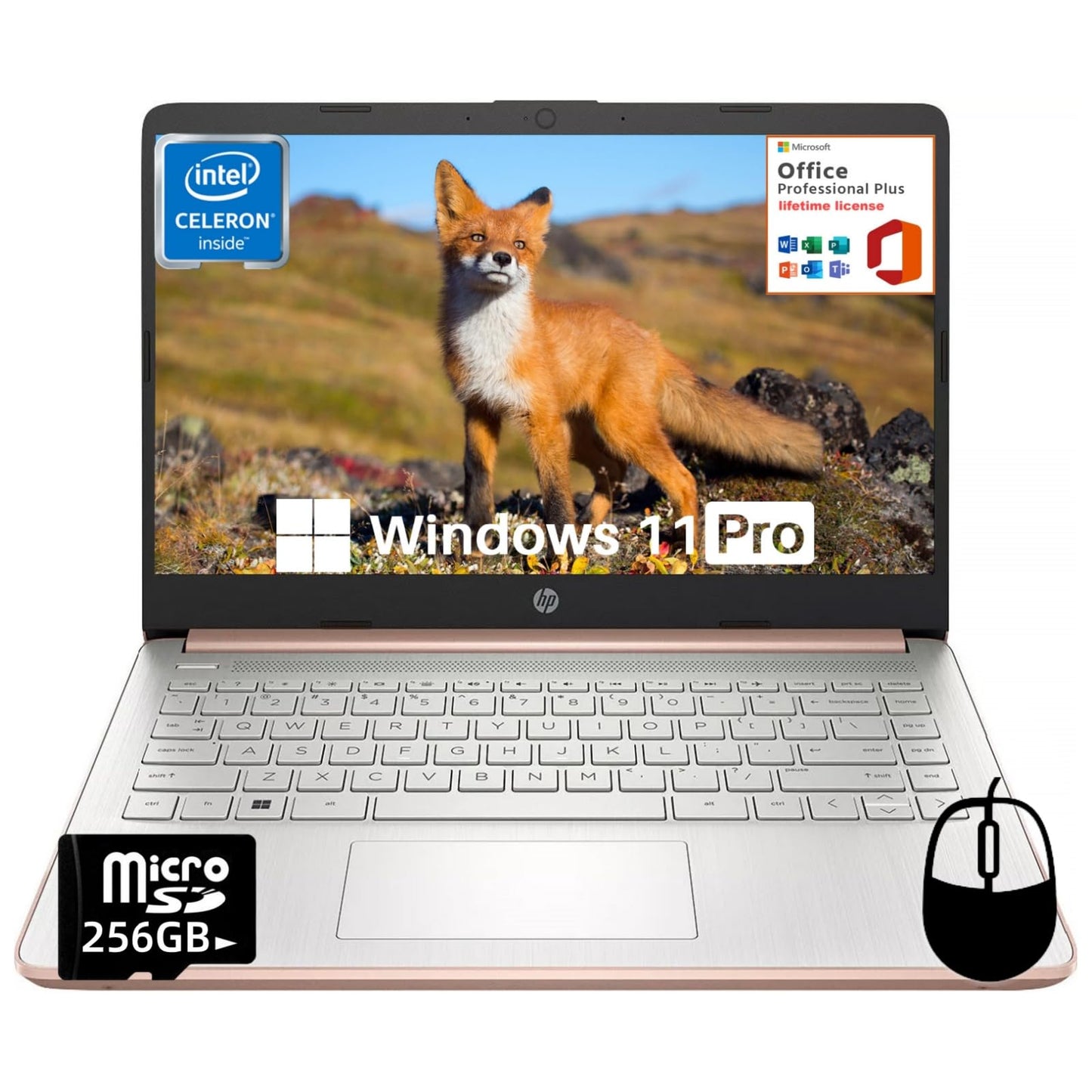 Hp 14'' Student Laptop, Microsoft Office Pro Lifetime License, Business Laptop, Intel 4-Core N4120, 16 Gb Ram, 384 Gb Storage(12