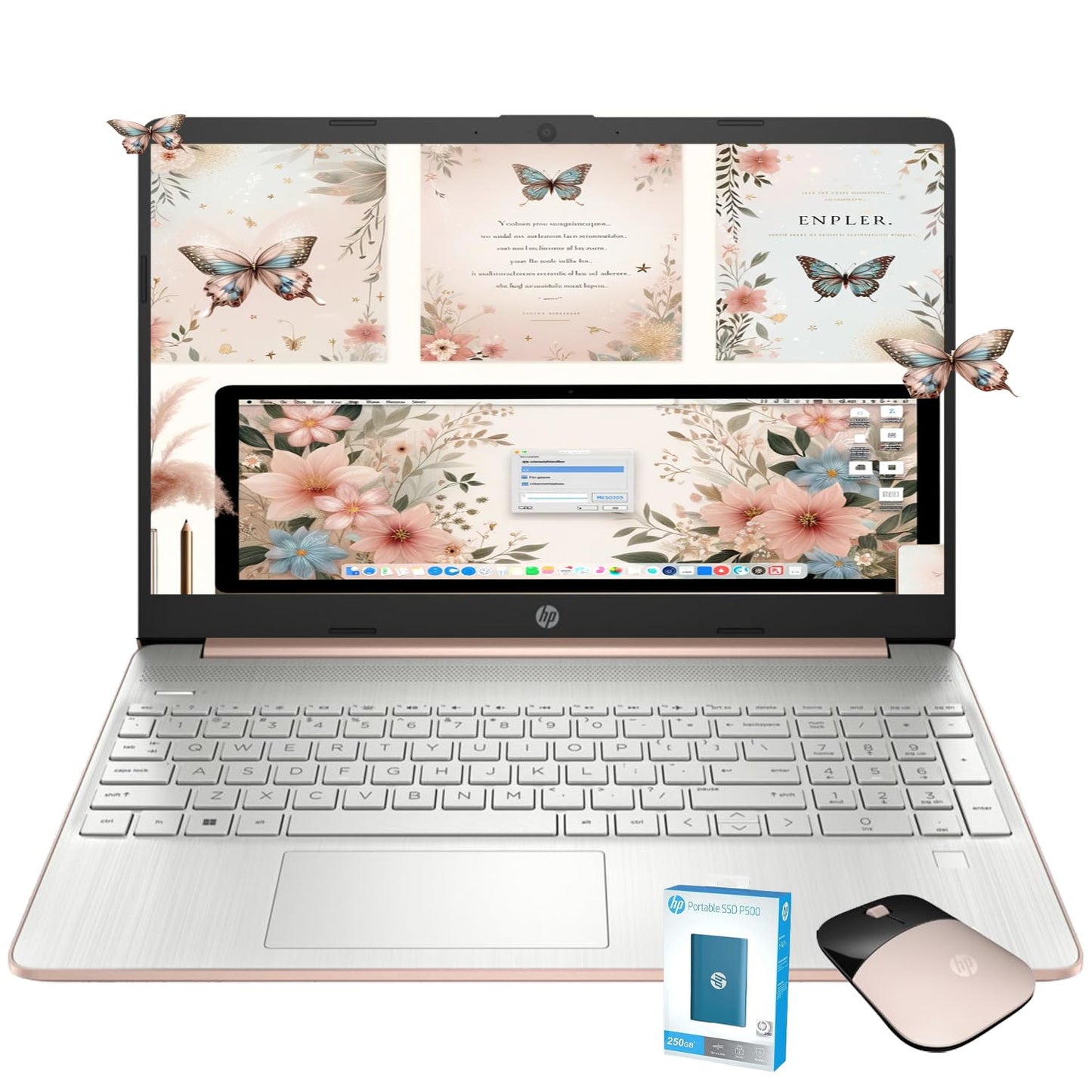 Hp Rose Gold Laptop, 15.6'''' Hd Display, Amd Ryzen 3 3250U (Up To 3.5 Ghz), Sd Card Reader, Usb-C, Bluetooth, Webcam, W P500 Ss
