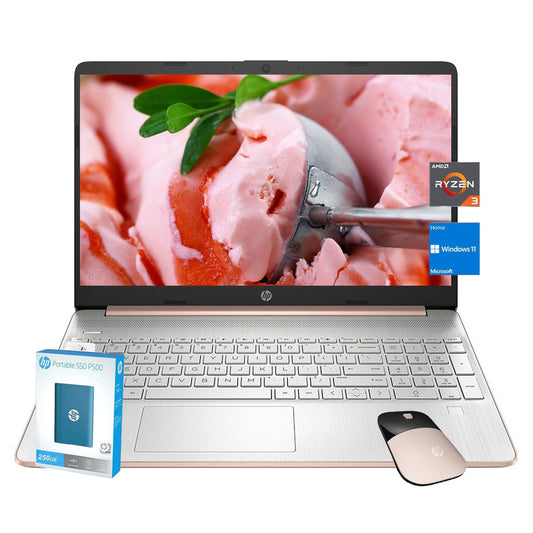 Hp 15.6 Laptop, Amd Ryzen 3 3250U, 12Gb Ram, 128Gb Pcie Ssd, Anti-Glare Display, Wireless Mouse, Windows 11 Home, Fingerprint Re