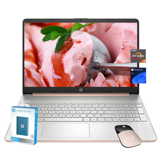 Hp 15.6 Laptop, Amd Ryzen 3 3250U, 12Gb Ram, 128Gb Pcie Ssd, Anti-Glare Display, Wireless Mouse, Windows 11 Pro, Fingerprint Rea