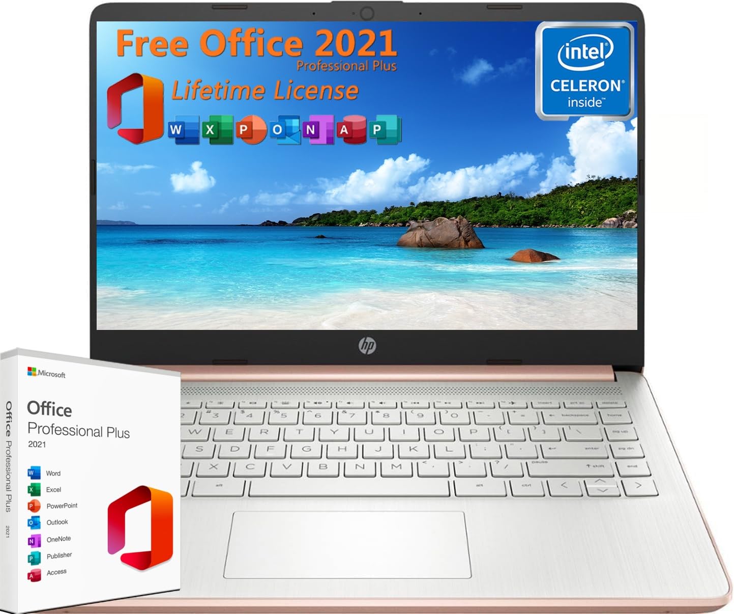 Hp 14'' Ultral Light Laptop For Students Business, With Office Lifetime License, Intel Quad-Core N4120, 16Gb Ram, 64Gb Emmc, Web
