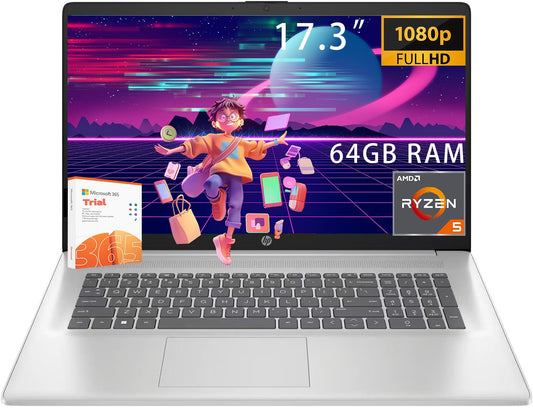 Hp 2025 17.3 Inch Laptop Computer Pcie Ssd  Amd Ryzen 5 7430U 6-Cores Processor(Beats I7-1165G7)  Windows 11 Home With Microsoft