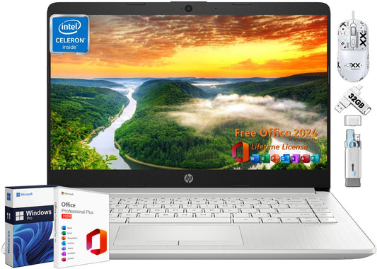 Hp 14    Laptop, With Office Pro 2024 Lifetime License & Windows 11 Pro, Intel Celeron N4120, 16 Gb Ram, 64 Gb Emmc, Student Bus