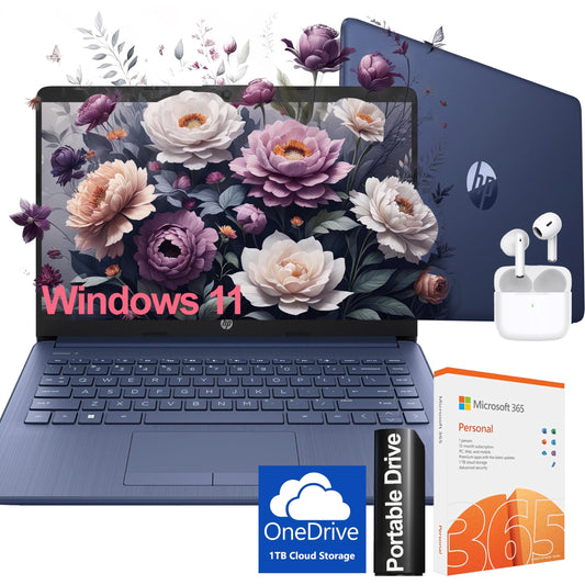 Hp Ultralight 14 Inch Laptop With Intel 4 Core Processor  With Microsoft 365 And Wireless Earbuds  16Gb Ram  256Gb External & 64