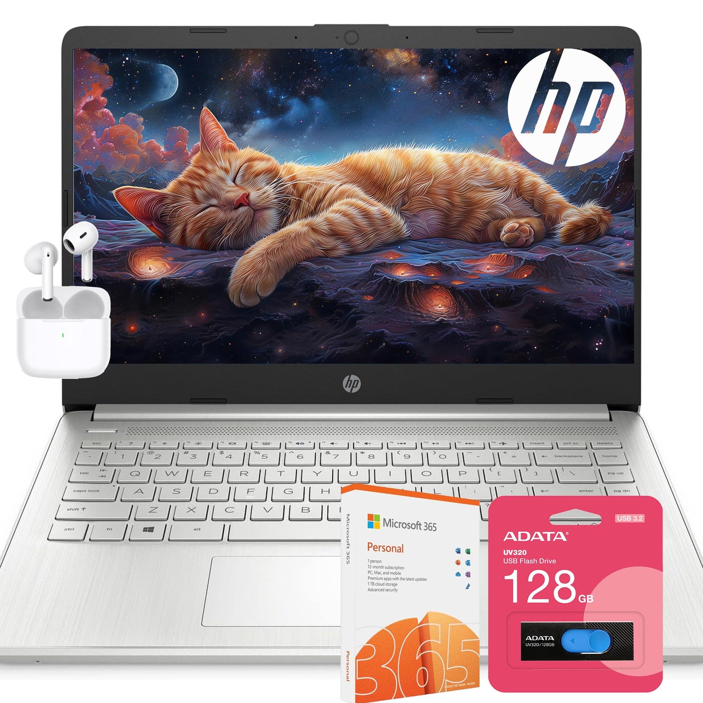 Hp Ultralight 14 Inch Laptop With 1-Year Microsoft 365 And Free Wireless Earbuds, 16Gb Ram, 64Gb Storage With 128Gb External Dri