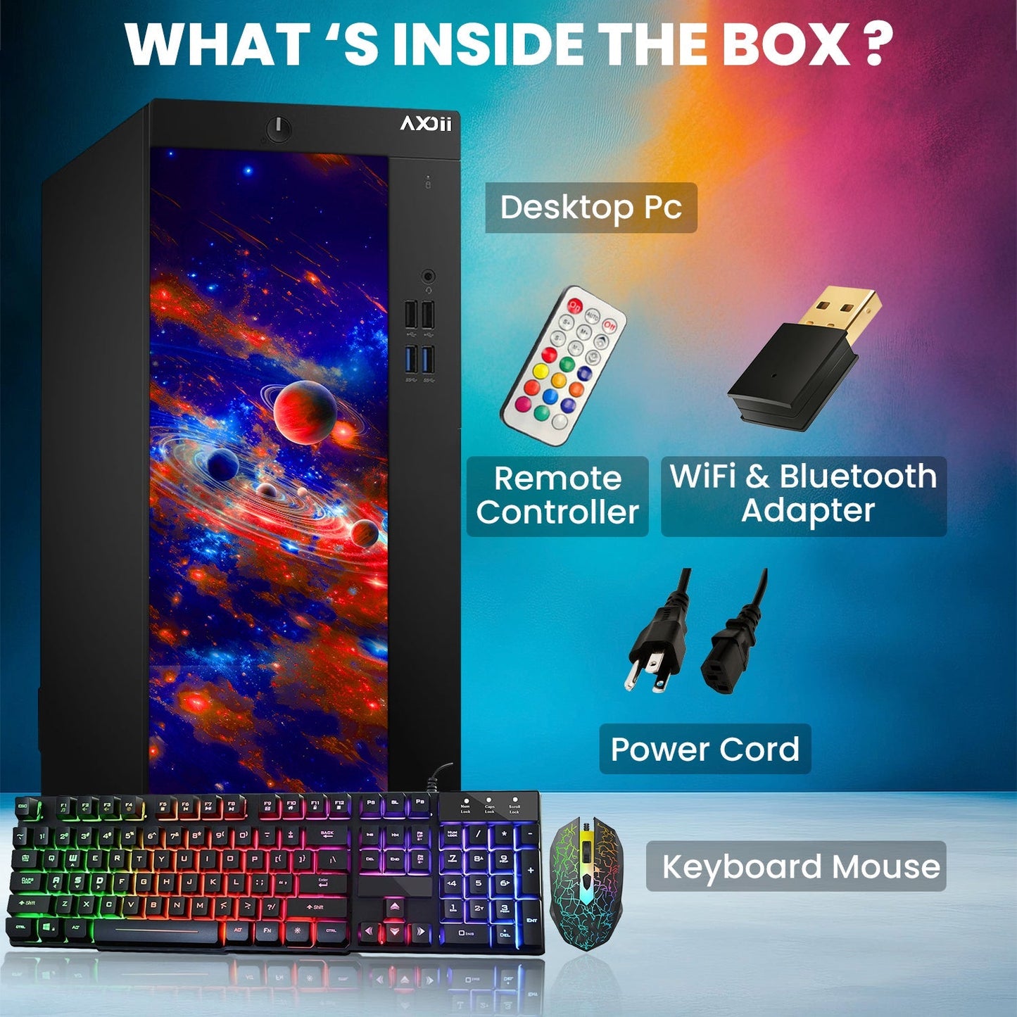 AXOII COSMOS RGB Gaming Desktop Computer PC, Intel Core I7  Processor, Graphics Card - RX 550 / GTX 1050 / GTX 1650 / RTX 3050, 32GB DDR4 RAM, 1TB SSD / NVMe SSD, Wi-Fi, Bluetooth - Windows10 Pro