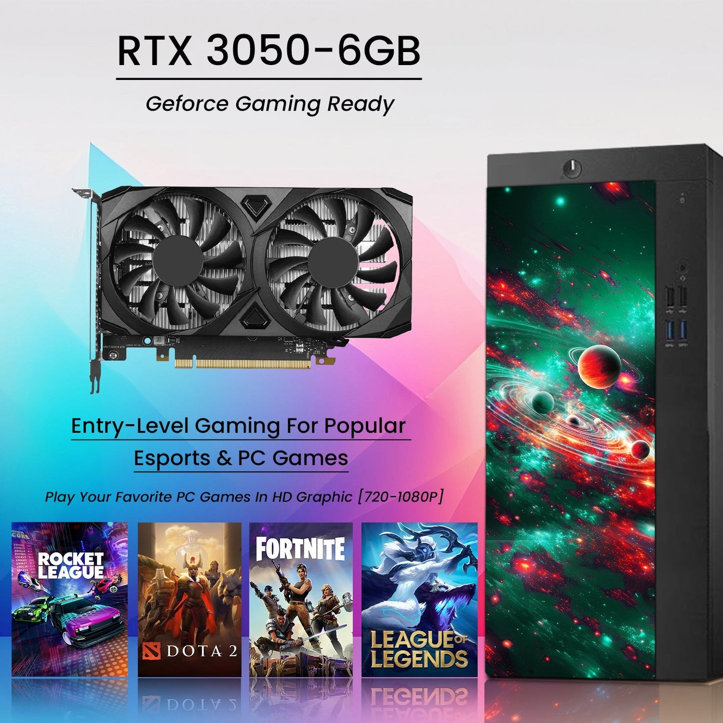 AXOII COSMOS RGB Gaming Desktop Computer PC, Intel Core I5/I7  Processor, Graphics Card - RX 550 / GTX 1050 / GTX 1650 / RTX 3050, 32GB DDR4 RAM, 1TB NVMe SSD, Wi-Fi, Bluetooth - Windows11 Pro