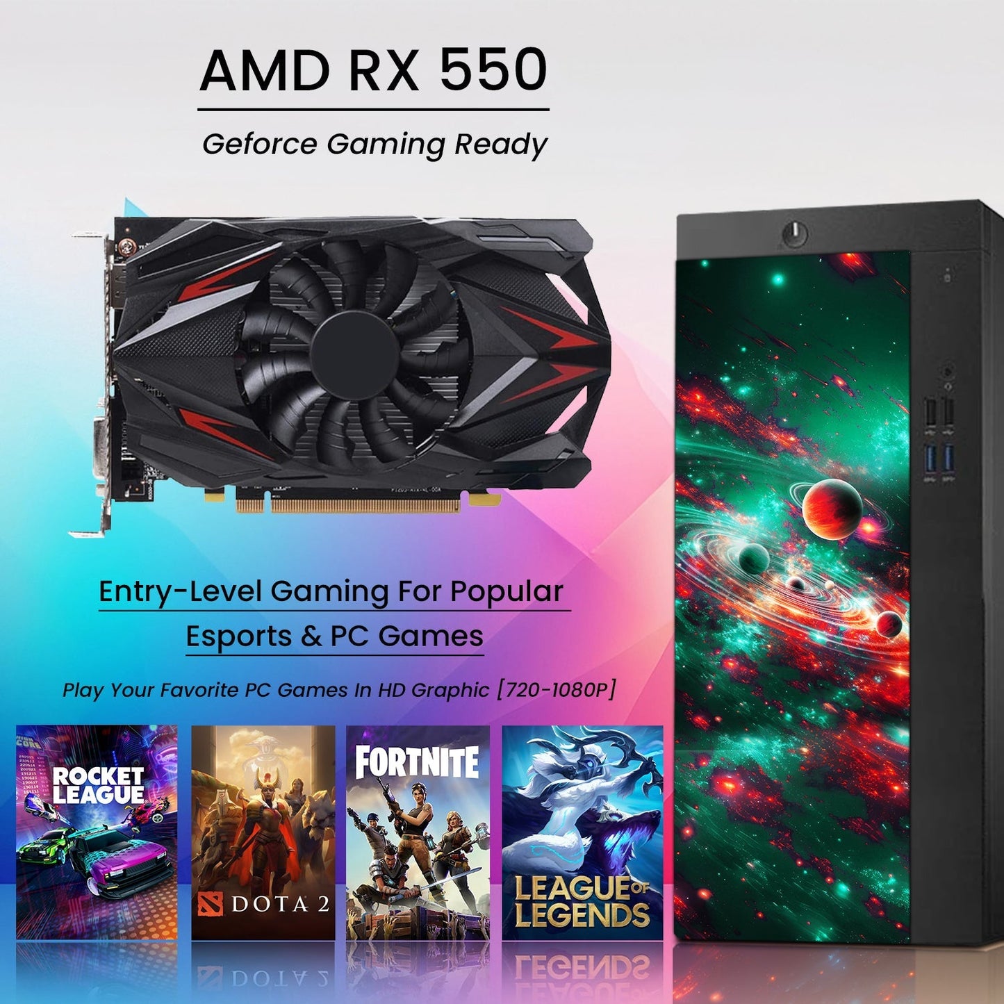 AXOII COSMOS RGB Gaming Desktop Computer PC, Intel Core I7  Processor, Graphics Card - RX 550 / GTX 1050 / GTX 1650 / RTX 3050, 32GB DDR4 RAM, 1TB SSD / NVMe SSD, Wi-Fi, Bluetooth - Windows10 Pro