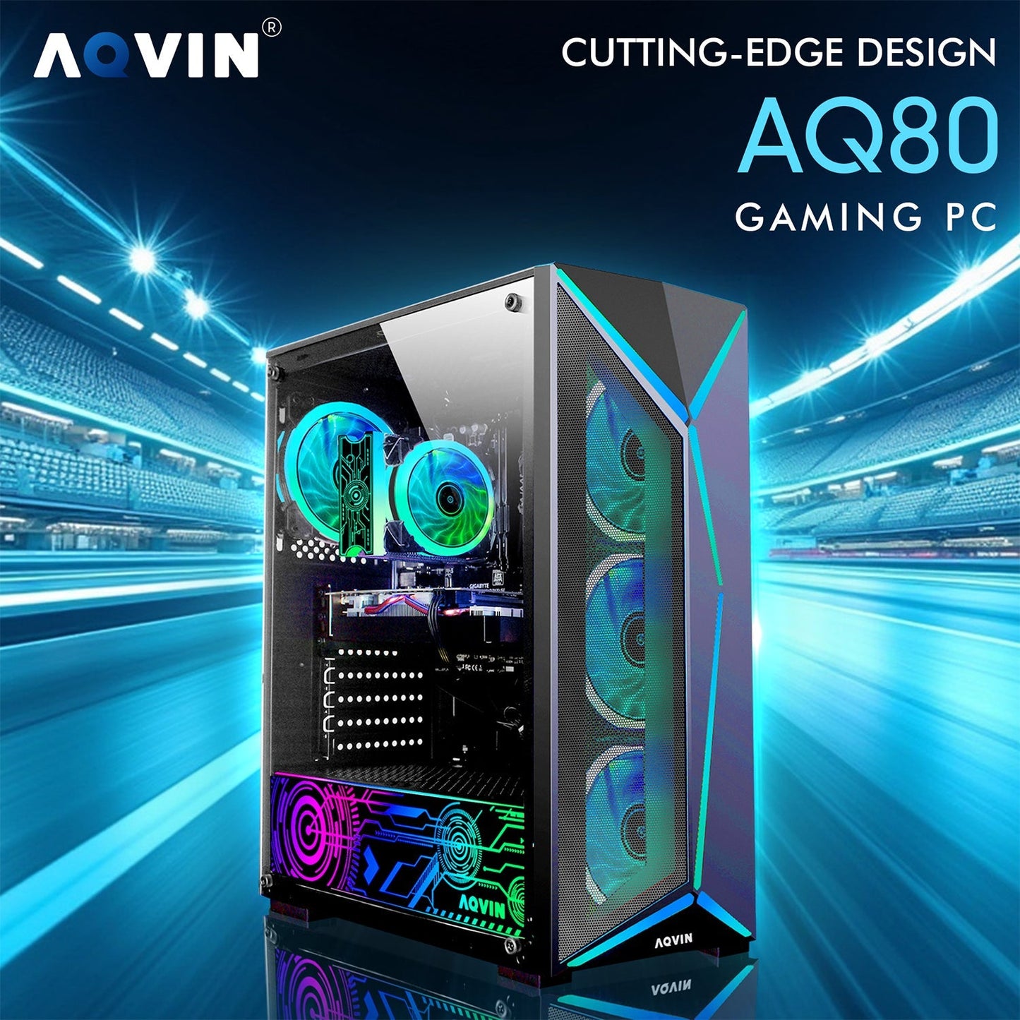 AQVIN AQ80 Gaming Desktop Computer PC Tower - Intel Core i7 - 8700 Processor Up to 4.60 GHz, GeForce GTX 1650/1660 | RTX 3050/4060/5060 Graphics Card, 32GB DDR4 RAM, 1TB SSD - 2TB SSD, Windows 11 Pro, Gaming Keyboard and Mouse