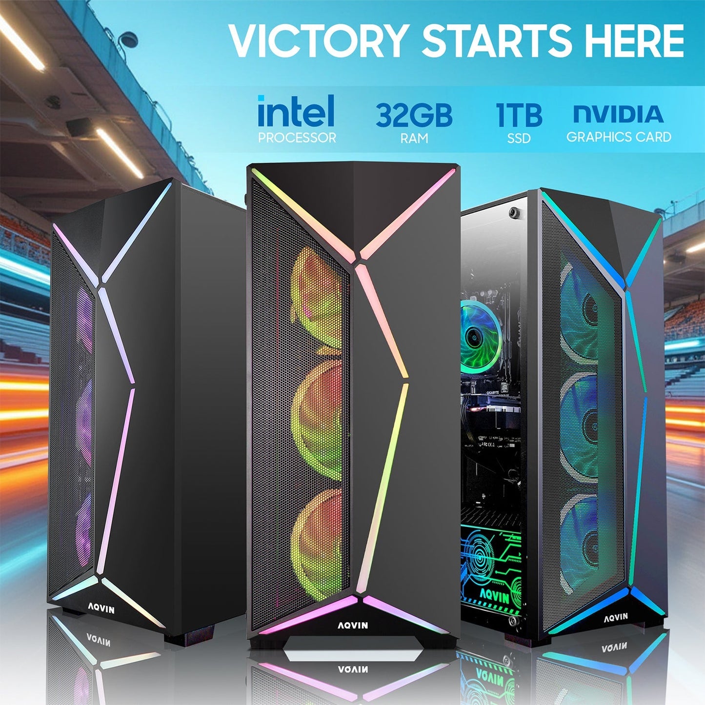 AQVIN AQ80 Gaming Desktop Computer PC Tower - Intel Core i7 - 8700 Processor Up to 4.60 GHz, GeForce GTX 1650/1660 | RTX 3050/4060/5060 Graphics Card, 32GB DDR4 RAM, 1TB SSD - 2TB SSD, Windows 11 Pro, Gaming Keyboard and Mouse