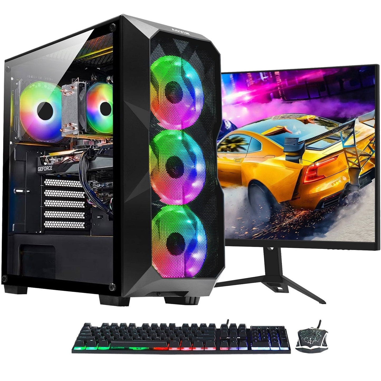 AQVIN AQW70/ AQB70 Gaming PC Tower - 27 inch Curved Gaming Monitor (Intel Core i7 Processor/ 32GB DDR4 RAM/ 1TB - 2TB SSD/ GeForce RTX 3050, 3060, 4060 GPU/ Windows 11 Pro) WiFi Ready