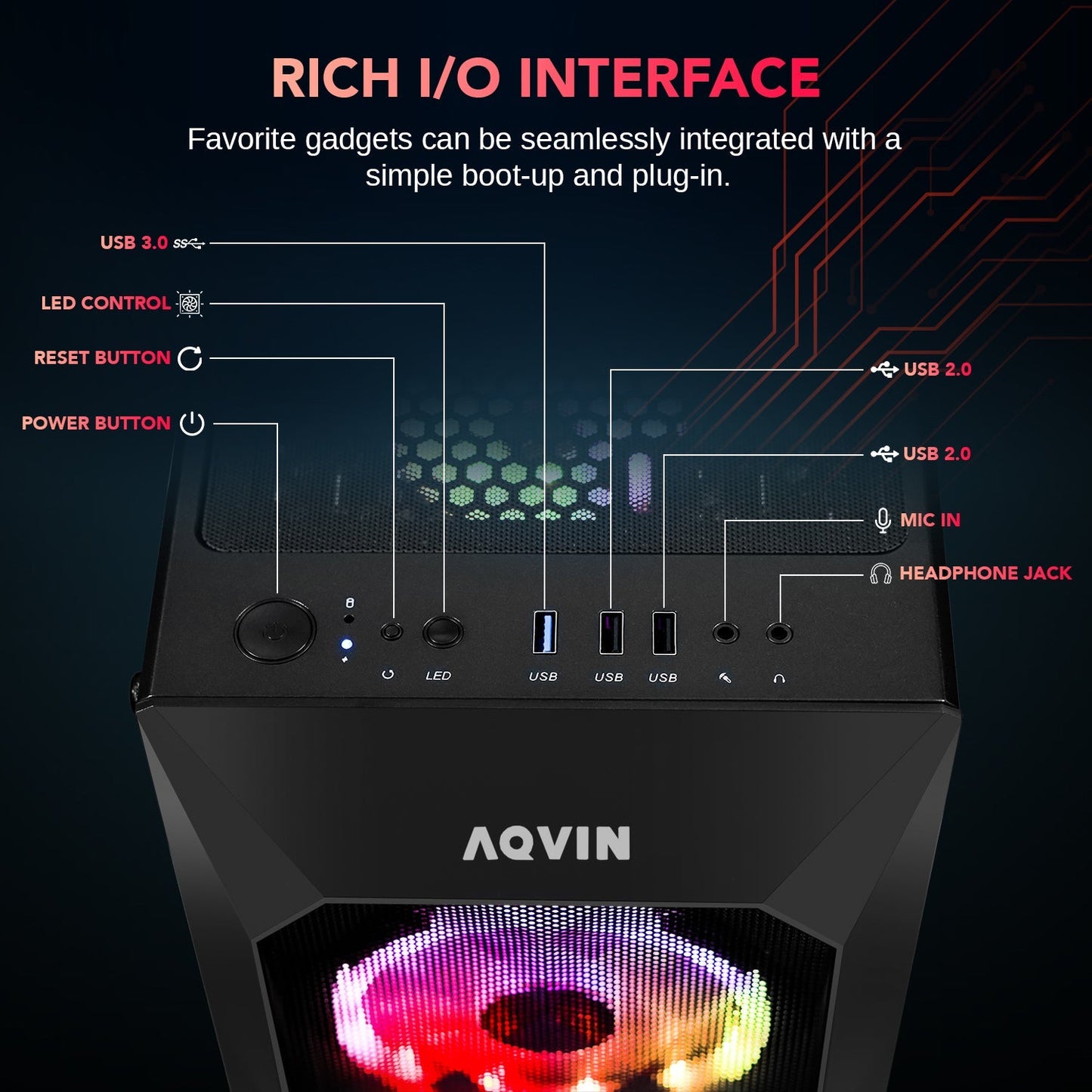 AQVIN AQB70 Gaming Desktop Computer PC Tower - Black (Intel Core i7 Processor up to 4.60 GHz/ 32GB DDR4 RAM/ 1TB - 2TB SSD/ GeForce RTX 3050, 3060, 5060 Graphics Card/ Windows 11 Pro) WiFi Ready