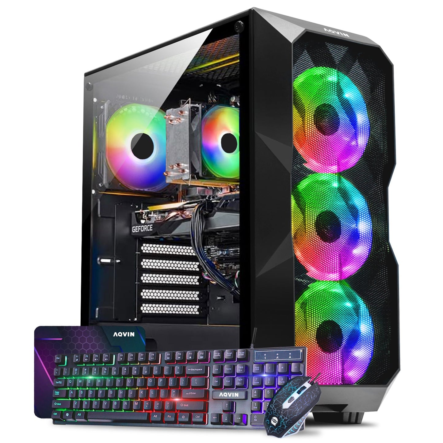 AQVIN AQW70/ AQB70 Gaming PC Tower - 27 inch Curved Gaming Monitor (Intel Core i7 Processor/ 32GB DDR4 RAM/ 1TB - 2TB SSD/ GeForce RTX 3050, 3060, 4060 GPU/ Windows 11 Pro) WiFi Ready